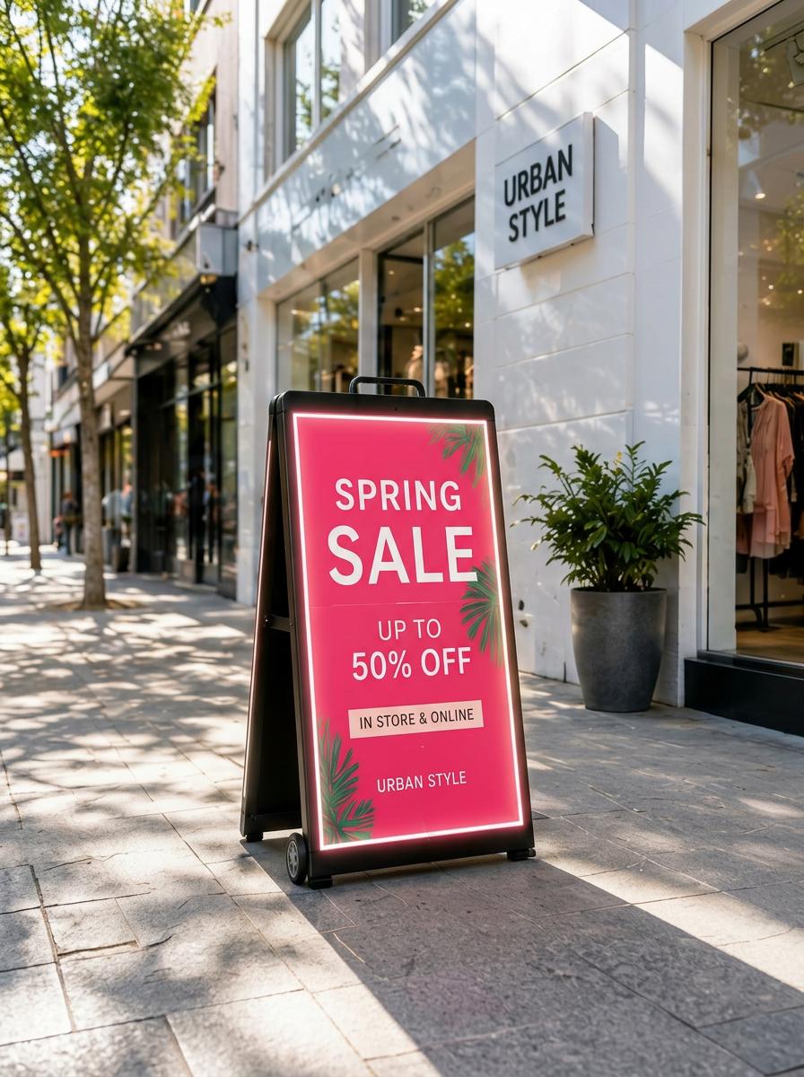 MySignSells A-frame outside a boutique retail store
